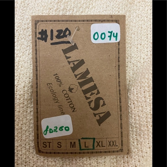 LAMESA 100% Cotton Tank Top Beige/Cream Color size Large Made in Peru NWT - Picture 5 of 11